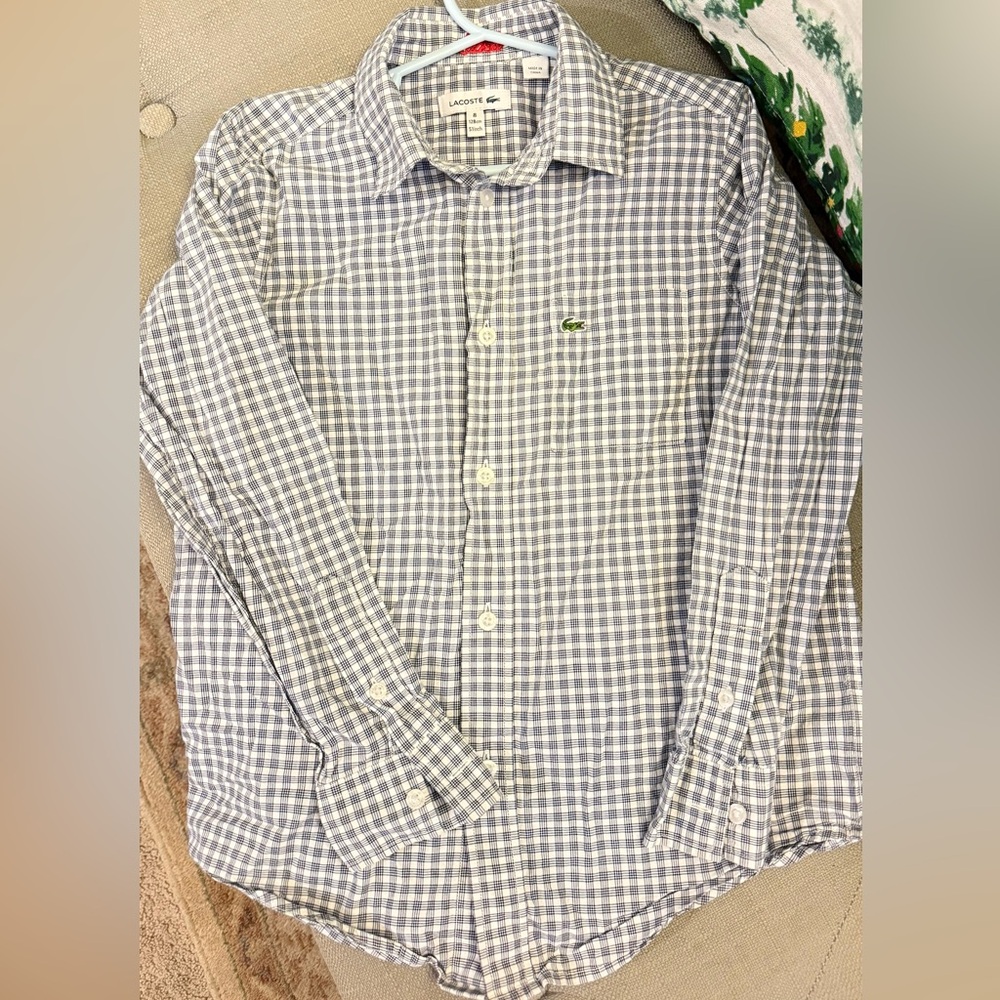 Lacoste Kids Black and White Plaid Button-Down Shirt